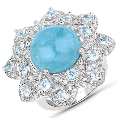 12.72 Carat Genuine Aquamarine and White Diamond .925 Sterling Silver Ring by Bids.com