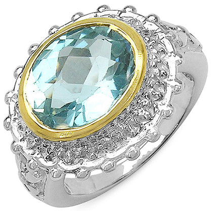 Two Tone Plated 5.01 Carat Genuine Blue Topaz &amp; White Topaz .925 Sterling Silver Ring by Bids.com