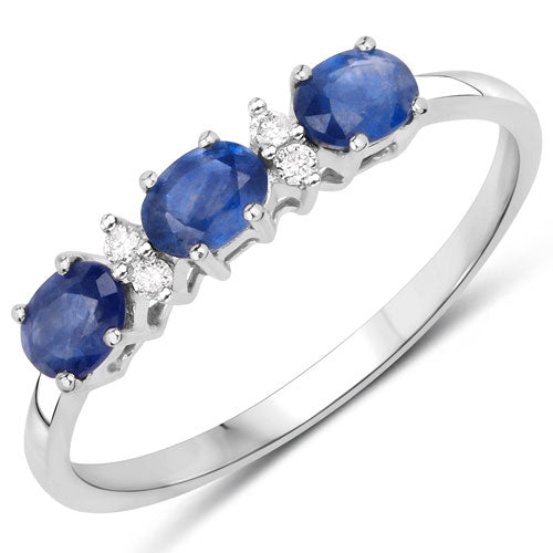 0.70 Carat Genuine Blue Sapphire and White Diamond 10K Yellow Gold Ring by Bids.com
