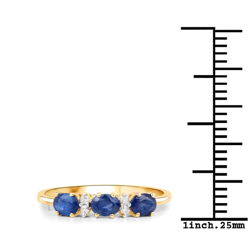 0.70 Carat Genuine Blue Sapphire and White Diamond 10K Yellow Gold Ring  DestGlow