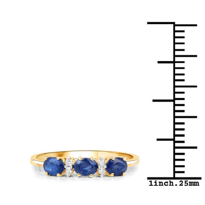 0.70 Carat Genuine Blue Sapphire and White Diamond 10K Yellow Gold Ring  DestGlow