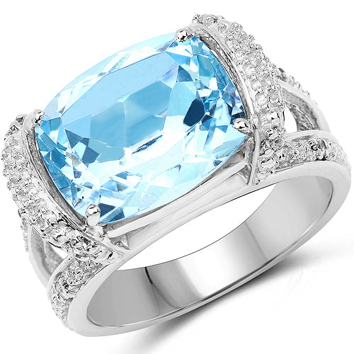 4.78 Carat Genuine Blue Topaz and White Topaz .925 Sterling Silver Ring by Bids.com