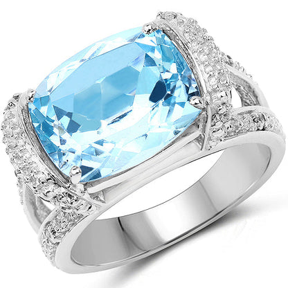 4.78 Carat Genuine Blue Topaz and White Topaz .925 Sterling Silver Ring by Bids.com