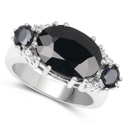8.62 Carat Genuine Black Sapphire &amp; White Topaz .925 Sterling Silver Ring by Bids.com