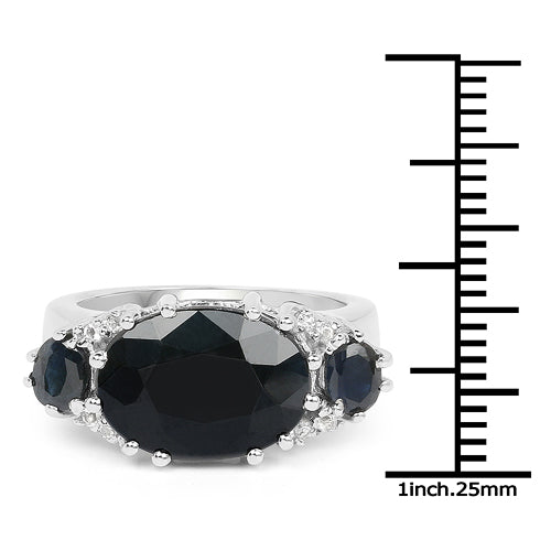 8.62 Carat Genuine Black Sapphire &amp; White Topaz .925 Sterling Silver Ring by Bids.com