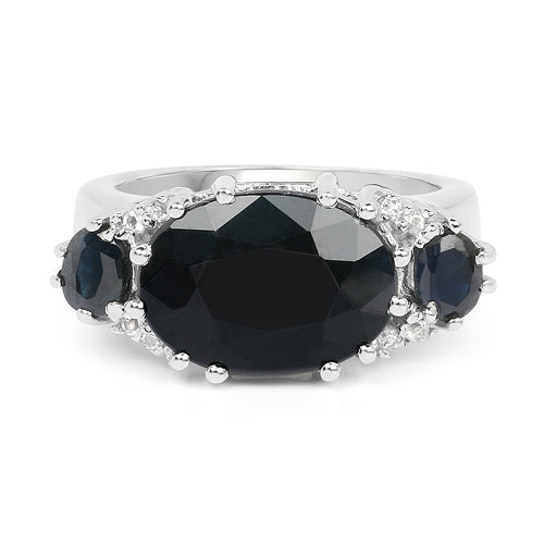 8.62 Carat Genuine Black Sapphire &amp; White Topaz .925 Sterling Silver Ring by Bids.com