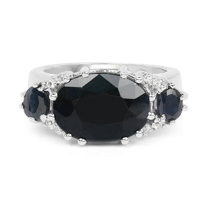 8.62 Carat Genuine Black Sapphire &amp; White Topaz .925 Sterling Silver Ring by Bids.com