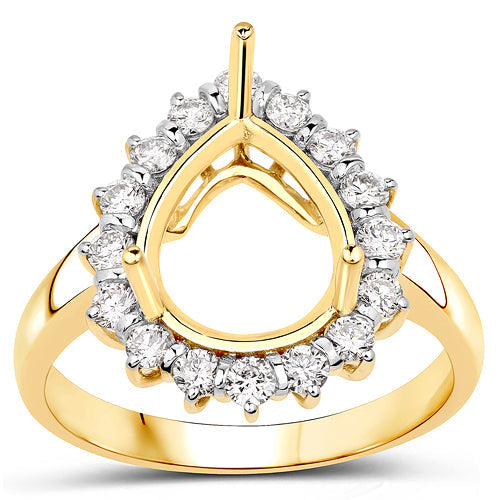 0.48 Carat Genuine White Diamond 14K Yellow Gold Semi Mount Ring - holds 11x9mm Pear Gemstone by Bids.com