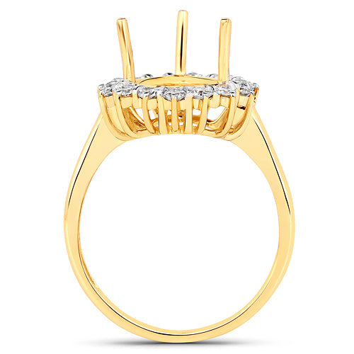 0.48 Carat Genuine White Diamond 14K Yellow Gold Semi Mount Ring - holds 11x9mm Pear Gemstone by Bids.com