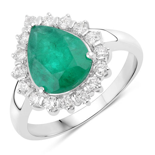 3.33 Carat Genuine Zambian Emerald and White Diamond 14K White Gold Ring by Bids.com