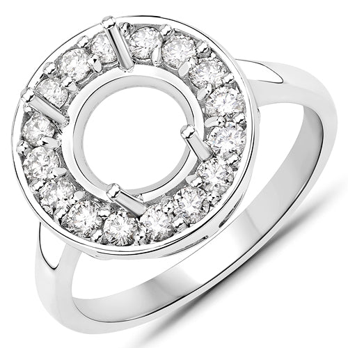 0.48 Carat Genuine White Diamond 14K White Gold Semi Mount Ring - holds 8.00mm Round Gemstone by Bids.com