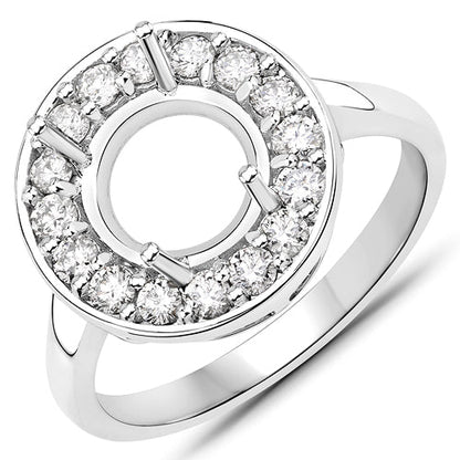 0.48 Carat Genuine White Diamond 14K White Gold Semi Mount Ring - holds 8.00mm Round Gemstone by Bids.com