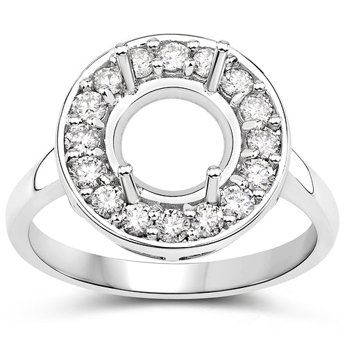 0.48 Carat Genuine White Diamond 14K White Gold Semi Mount Ring - holds 8.00mm Round Gemstone by Bids.com