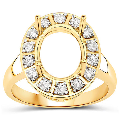 0.42 Carat Genuine White Diamond 14K Yellow Gold Semi Mount Ring - holds 11x9mm Oval Gemstone by Bids.com