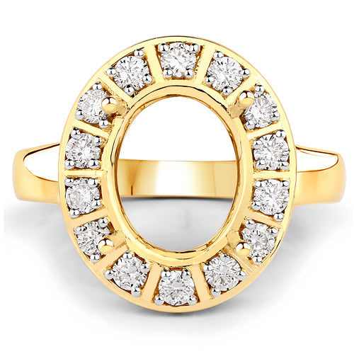 0.42 Carat Genuine White Diamond 14K Yellow Gold Semi Mount Ring - holds 11x9mm Oval Gemstone by Bids.com