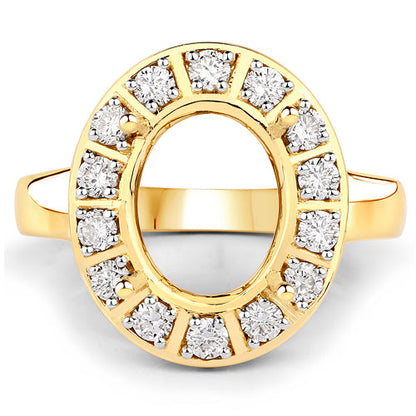 0.42 Carat Genuine White Diamond 14K Yellow Gold Semi Mount Ring - holds 11x9mm Oval Gemstone by Bids.com