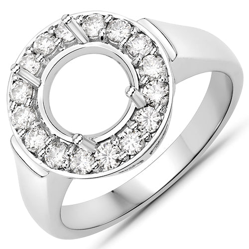 0.48 Carat Genuine White Diamond 14K White Gold Semi Mount Ring - holds 8.00mm Round Gemstone by Bids.com