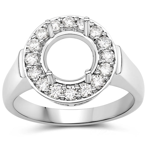 0.48 Carat Genuine White Diamond 14K White Gold Semi Mount Ring - holds 8.00mm Round Gemstone by Bids.com
