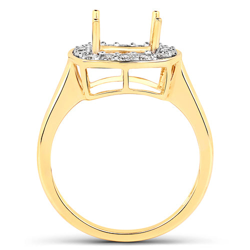 0.48 Carat Genuine White Diamond 14K Yellow Gold Semi Mount Ring - holds 8x8mm Cushion Gemstone by Bids.com
