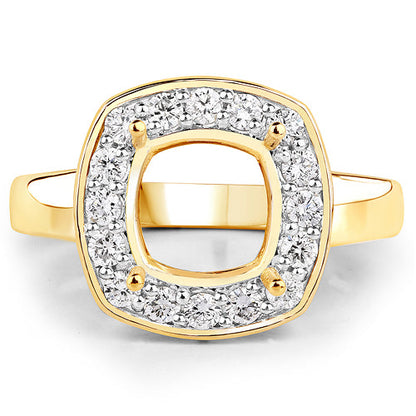 0.48 Carat Genuine White Diamond 14K Yellow Gold Semi Mount Ring - holds 8x8mm Cushion Gemstone by Bids.com