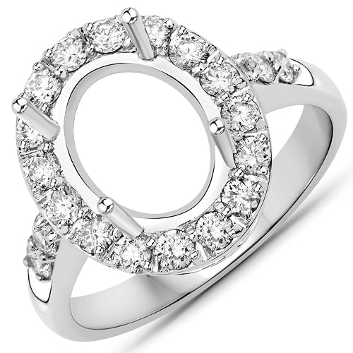 0.60 Carat Genuine White Diamond 14K White Gold Semi Mount Ring - holds 10x8mm Oval Gemstone by Bids.com