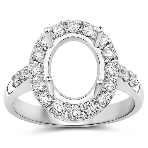 0.60 Carat Genuine White Diamond 14K White Gold Semi Mount Ring - holds 10x8mm Oval Gemstone by Bids.com