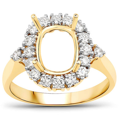 0.54 Carat Genuine White Diamond 14K Yellow Gold Semi Mount Ring - holds 9x7mm Cushion Gemstone by Bids.com