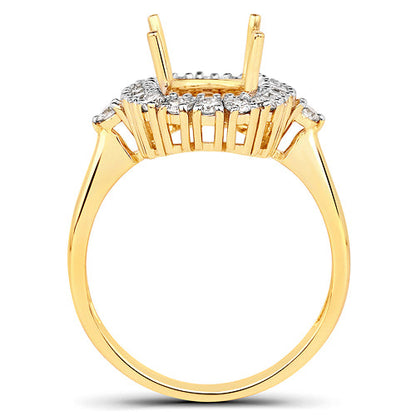 0.54 Carat Genuine White Diamond 14K Yellow Gold Semi Mount Ring - holds 9x7mm Cushion Gemstone by Bids.com
