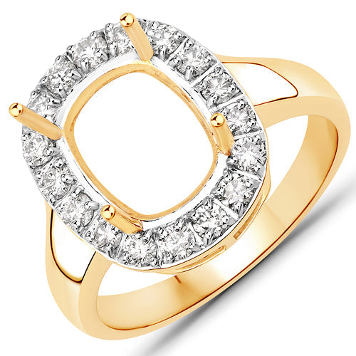 0.51 Carat Genuine White Diamond 14K Yellow Gold Semi Mount Ring - holds 10x8mm Cushion Gemstone by Bids.com