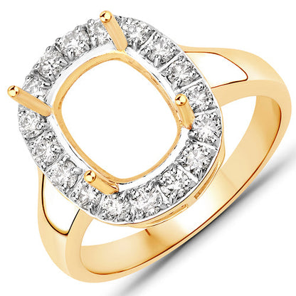 0.51 Carat Genuine White Diamond 14K Yellow Gold Semi Mount Ring - holds 10x8mm Cushion Gemstone by Bids.com