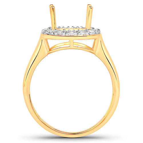 0.51 Carat Genuine White Diamond 14K Yellow Gold Semi Mount Ring - holds 10x8mm Cushion Gemstone by Bids.com