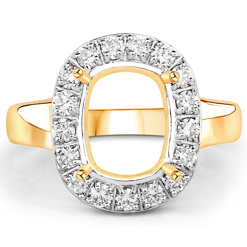 0.51 Carat Genuine White Diamond 14K Yellow Gold Semi Mount Ring - holds 10x8mm Cushion Gemstone by Bids.com