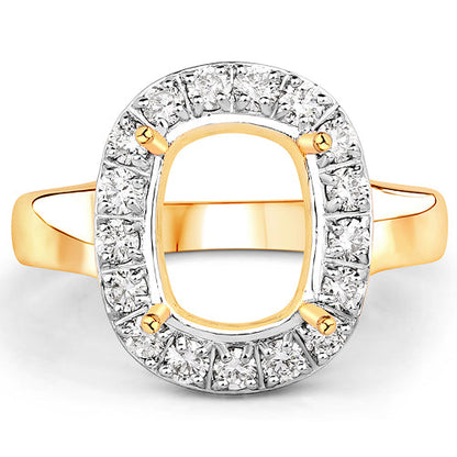 0.51 Carat Genuine White Diamond 14K Yellow Gold Semi Mount Ring - holds 10x8mm Cushion Gemstone by Bids.com