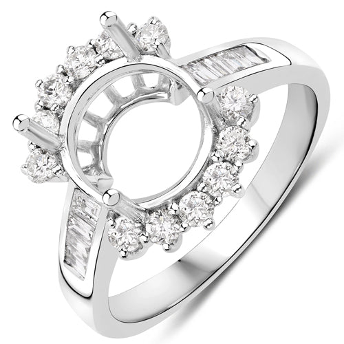 0.58 Carat Genuine White Diamond 14K White Gold Semi Mount Ring - holds 9.00mm Round Gemstone by Bids.com