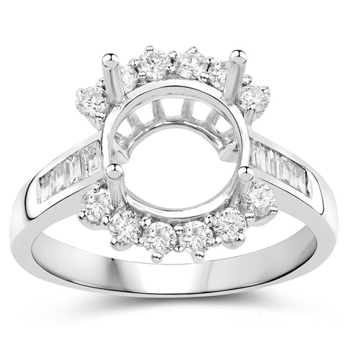 0.58 Carat Genuine White Diamond 14K White Gold Semi Mount Ring - holds 9.00mm Round Gemstone by Bids.com