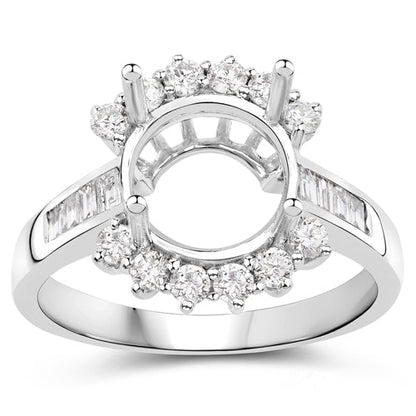 0.58 Carat Genuine White Diamond 14K White Gold Semi Mount Ring - holds 9.00mm Round Gemstone by Bids.com