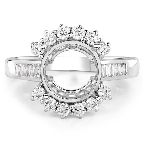 0.58 Carat Genuine White Diamond 14K White Gold Semi Mount Ring - holds 9.00mm Round Gemstone by Bids.com