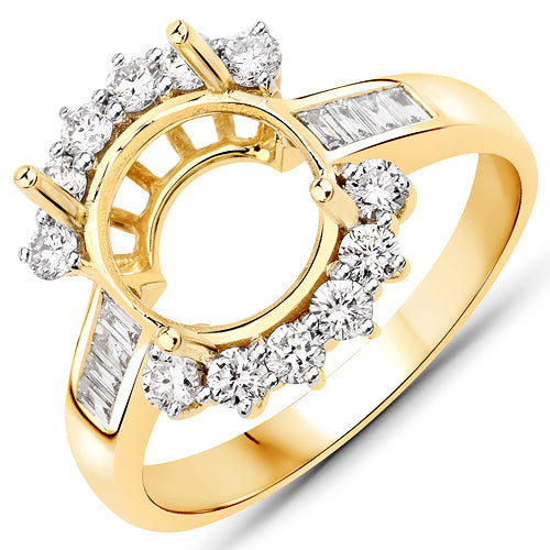 0.58 Carat Genuine White Diamond 14K Yellow Gold Semi Mount Ring - holds 9.00mm Round Gemstone by Bids.com