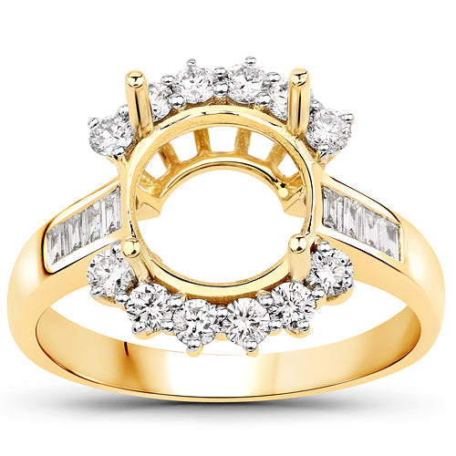 0.58 Carat Genuine White Diamond 14K Yellow Gold Semi Mount Ring - holds 9.00mm Round Gemstone by Bids.com