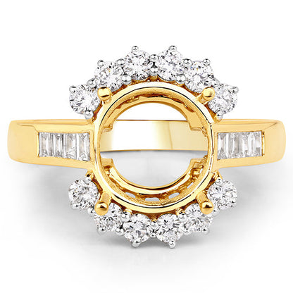 0.58 Carat Genuine White Diamond 14K Yellow Gold Semi Mount Ring - holds 9.00mm Round Gemstone by Bids.com
