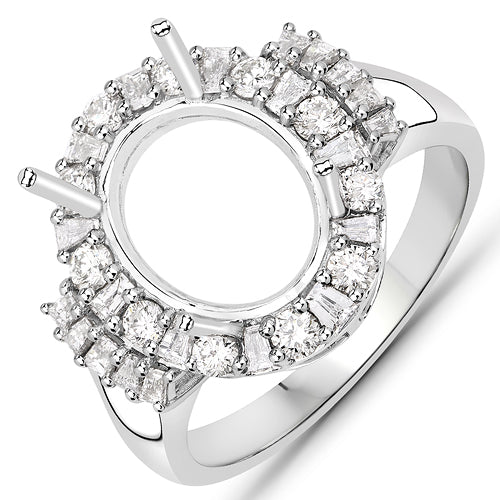 0.83 Carat Genuine White Diamond 14K White Gold Semi Mount Ring - holds 11x9mm Oval Gemstone by Bids.com