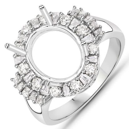 0.83 Carat Genuine White Diamond 14K White Gold Semi Mount Ring - holds 11x9mm Oval Gemstone by Bids.com