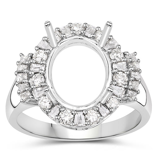 0.83 Carat Genuine White Diamond 14K White Gold Semi Mount Ring - holds 11x9mm Oval Gemstone by Bids.com