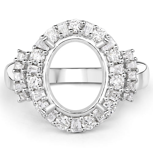 0.83 Carat Genuine White Diamond 14K White Gold Semi Mount Ring - holds 11x9mm Oval Gemstone by Bids.com