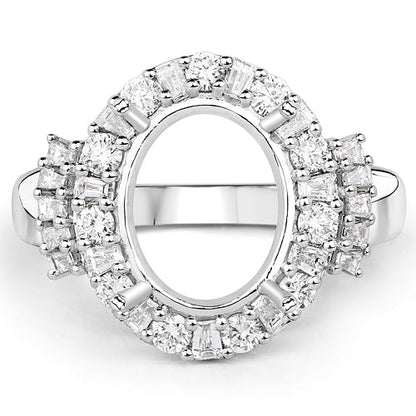 0.83 Carat Genuine White Diamond 14K White Gold Semi Mount Ring - holds 11x9mm Oval Gemstone by Bids.com