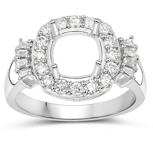 0.73 Carat Genuine White Diamond 14K White Gold Semi Mount Ring - holds 8x8mm Cushion Gemstone by Bids.com