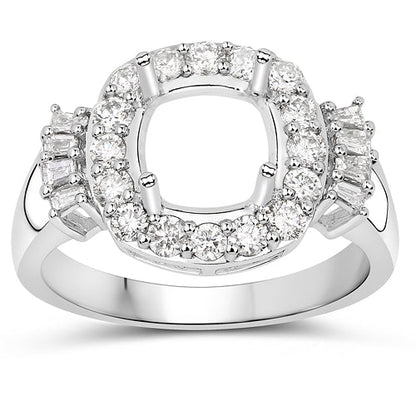0.73 Carat Genuine White Diamond 14K White Gold Semi Mount Ring - holds 8x8mm Cushion Gemstone by Bids.com