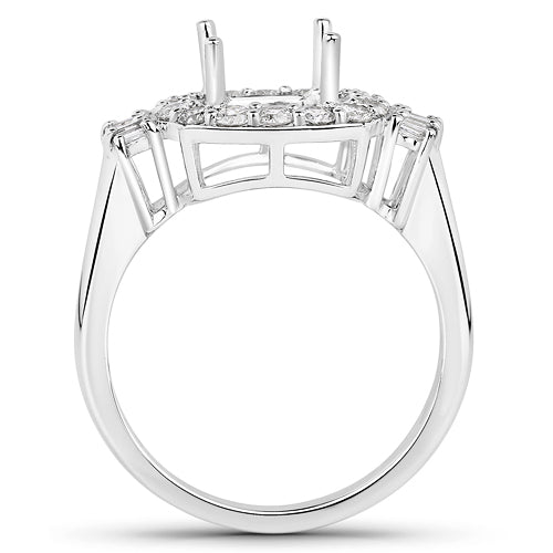 0.73 Carat Genuine White Diamond 14K White Gold Semi Mount Ring - holds 8x8mm Cushion Gemstone by Bids.com