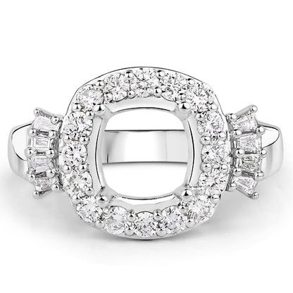 0.73 Carat Genuine White Diamond 14K White Gold Semi Mount Ring - holds 8x8mm Cushion Gemstone by Bids.com