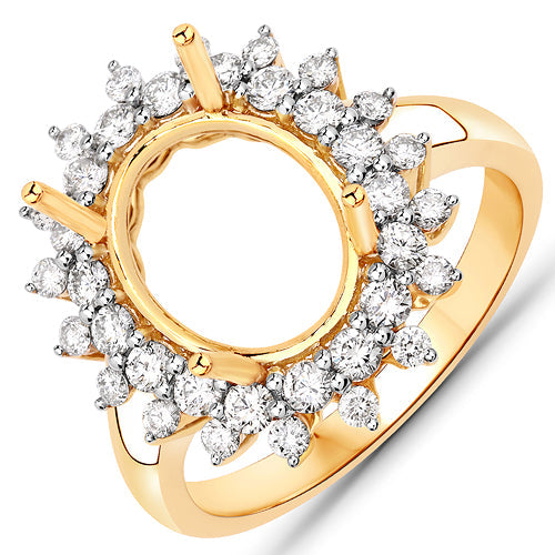 0.79 Carat Genuine White Diamond 14K Yellow Gold Semi Mount Ring - holds 11x9mm Oval Gemstone by Bids.com